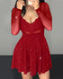 Dot Mesh Ruffles Long Sleeve Dress red