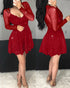 Dot Mesh Ruffles Long Sleeve Dress red