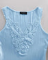 Contrast Lace V Neck Sleeveless Knit Top Casual Slim Fit Tank blue