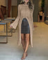 Round Neck Asymmetrical Hem Hollow Out Knitted Sweater Casual Scallop Trim Bell Sleeve Top khaki