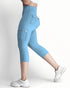 Butt Lifting Biker Capris Leggings High Waist Flap Pocket Workout Capris Gym Pants Lighted Blue