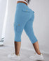 Butt Lifting Biker Capris Leggings High Waist Flap Pocket Workout Capris Gym Pants Lighted Blue