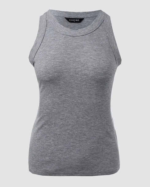 O-Neck Sleeveless Basic Slim Fit Skinny Tank Casual Top(Without Pads) gray