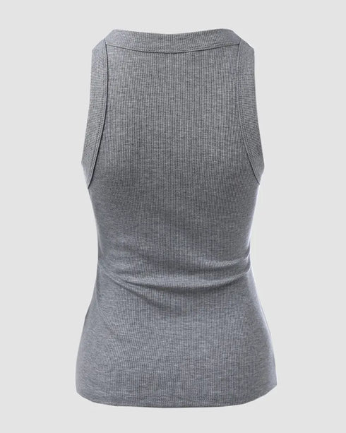 O-Neck Sleeveless Basic Slim Fit Skinny Tank Casual Top(Without Pads) gray