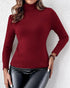 Turtleneck Long Sleeve Knit Sweater Fleece Lined Basic Layering Soft Thermal Top Wine red