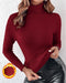 Turtleneck Long Sleeve Knit Sweater Fleece Lined Basic Layering Soft Thermal Top Wine red