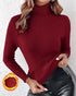 Turtleneck Long Sleeve Slim Fit Knit Sweater Fleece Lined Basic Layering Soft Thermal Top Wine red