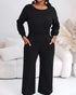 Drop Shoulder Long Sleeve Contrast Lace Backless Overalls Casual Elastic Waist Wide Leg Jumpsuit black