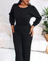 Off Shoulder V-Back Elastic Waist Pockets Design Jumpsuit Casual Drop Shoulder Cinched Waist Wide Leg Jumpsuit black