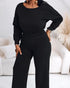 Drop Shoulder Long Sleeve Contrast Lace Backless Overalls Casual Elastic Waist Wide Leg Jumpsuit black