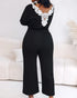 Off Shoulder V-Back Elastic Waist Pockets Design Jumpsuit Casual Drop Shoulder Cinched Waist Wide Leg Jumpsuit black