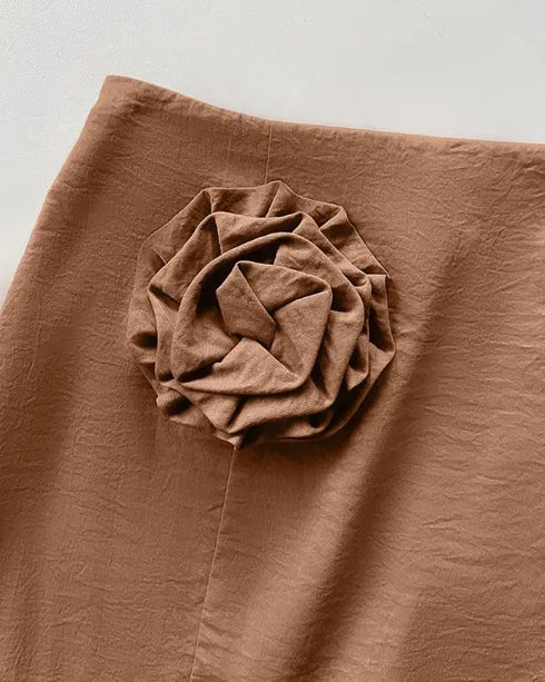 2 Pieces Outfit One Shoulder Sleeveless Elastic Hem Crop Top and 3D Flower Decor High Waist Slit Dress Set brown