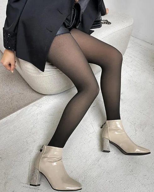 ChicMe ShapeLift Transparent Butt Lifting Tight Fleece Lined Tummy Control Thick High Waist Elasticity Thermal Pantyhose Warm Leggings black