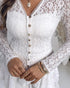 Lace Trim V Neck Button Front Blouse Elegant Asymmetrical Ruffle Hem Top white