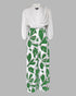2 Pieces Outfit Wrap Plunge V Neck Crop Blouse and Casual Floral Print Wide Leg Pants Set green