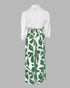 2 Pieces Outfit Wrap Plunge V Neck Crop Blouse and Casual Floral Print Wide Leg Pants Set green