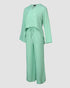 2 Piece Notch Neck Long Sleeve Asymmetrical Hem Tops Stretchy Waist Straight Leg Pants Lounge Sets Tracksuit light green