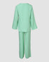 2 Piece Notch Neck Long Sleeve Asymmetrical Hem Tops Stretchy Waist Straight Leg Pants Lounge Sets Tracksuit light green
