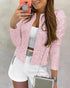 Jacquard & Argyle Pattern Open Front Jacket Casual Crop Coat pink