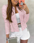 Jacquard & Argyle Pattern Open Front Jacket Casual Crop Coat pink