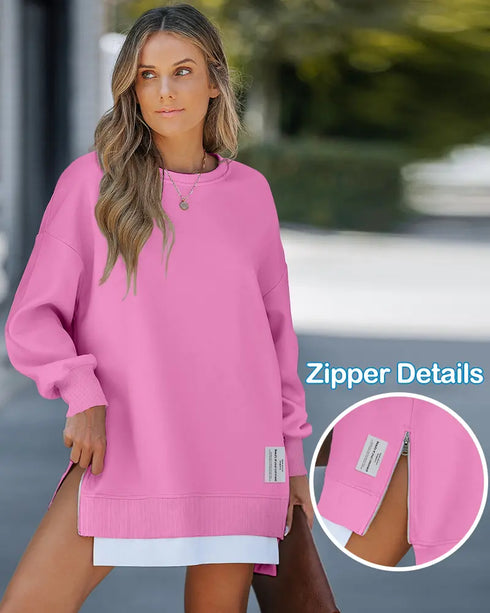 Long Sleeve Pocket Design Pullover Sweatshirt Casual Faux Two Piece Longline Drawstring Hooded Top pink