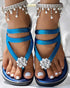 Rhinestone Floral Pattern Toe Post Beach Slippers blue