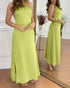 Halter Sleeveless Backless Maxi Dress Casual Shirred Back Side Slit Vacation Dress light green