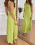 Halter Sleeveless Backless Maxi Dress Casual Shirred Back Side Slit Vacation Dress light green