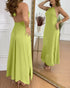 Halter Sleeveless Backless Maxi Dress Casual Shirred Back Side Slit Vacation Dress light green