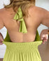 Halter Sleeveless Backless Maxi Dress Casual Shirred Back Side Slit Vacation Dress light green