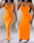 Spaghetti Strap U-Neck Casual Maxi Dress Slim Fit Cami Vacation Dress orange