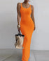 Spaghetti Strap U-Neck Casual Maxi Dress Slim Fit Cami Vacation Dress orange