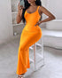 Spaghetti Strap U-Neck Casual Maxi Dress Slim Fit Cami Vacation Dress orange