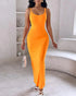 Spaghetti Strap U-Neck Casual Maxi Dress Slim Fit Cami Vacation Dress orange