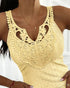 Contrast Lace V Neck Sleeveless Knit Top Casual Slim Fit Tank yellow