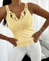Contrast Lace V Neck Sleeveless Knit Top Casual Slim Fit Tank yellow