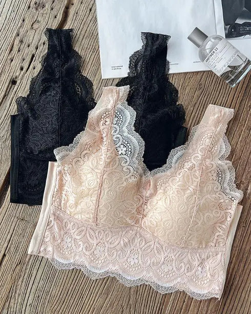 2-Pack Lace Scallop Trim Lace Bralette V-Neck Camisoles style1