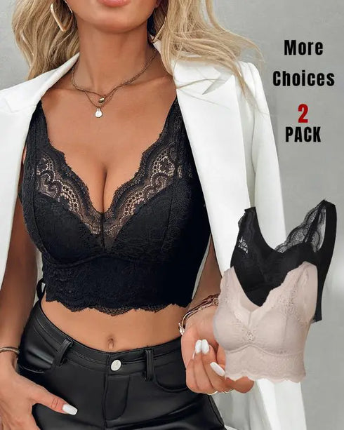 2-Pack Lace Scallop Trim Lace Bralette V-Neck Camisoles style1