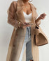 Notched Collar Long Sleeve Double Breasted Sheer Mesh Jacket Casual Longline Trench Coat with Belt nude