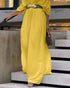 Deep V-Neck Ruched Three Quarters Sleeve Backless Overalls Casual Waist-Gathered Tied Detail Jumpsuit without Belt yellow