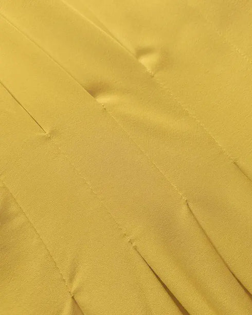 Deep V-Neck Ruched Three Quarters Sleeve Backless Overalls Casual Waist-Gathered Tied Detail Jumpsuit without Belt yellow