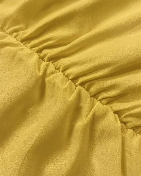 Deep V-Neck Ruched Three Quarters Sleeve Backless Overalls Casual Waist-Gathered Tied Detail Jumpsuit without Belt yellow