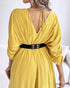 Deep V-Neck Ruched Three Quarters Sleeve Backless Overalls Casual Waist-Gathered Tied Detail Jumpsuit without Belt yellow