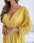 Deep V-Neck Ruched Three Quarters Sleeve Backless Overalls Casual Waist-Gathered Tied Detail Jumpsuit without Belt yellow