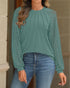 Floral Embroidery Round Neck Lantern Sleeve Blouse Sexy Sheer Mesh Patch Ruched Top green