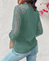 3D Polka Dot Appliques Mesh Long Sleeve Blouse Casual Shirred Cuffs Seam Front Top green