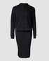 2 Pieces Outfit U-Neck Slit Back Slim Fit Knit Tank Dress and Pearl Button Front Baseball Coat Casual Ribbed Set black