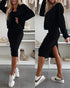 2 Pieces Outfit U-Neck Slit Back Slim Fit Knit Tank Dress and Pearl Button Front Baseball Coat Casual Ribbed Set black
