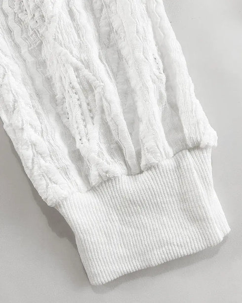 Plants Print Long Sleeve Casual Zipper Baseball Coat white