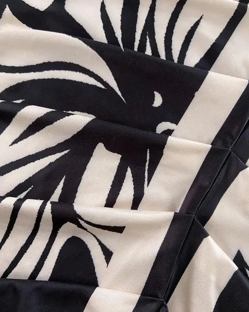 Floral Print Deep V-Neck Gigot Sleeve Party Dress Front Slit Ruched Cinched Waist Vacation Dress black